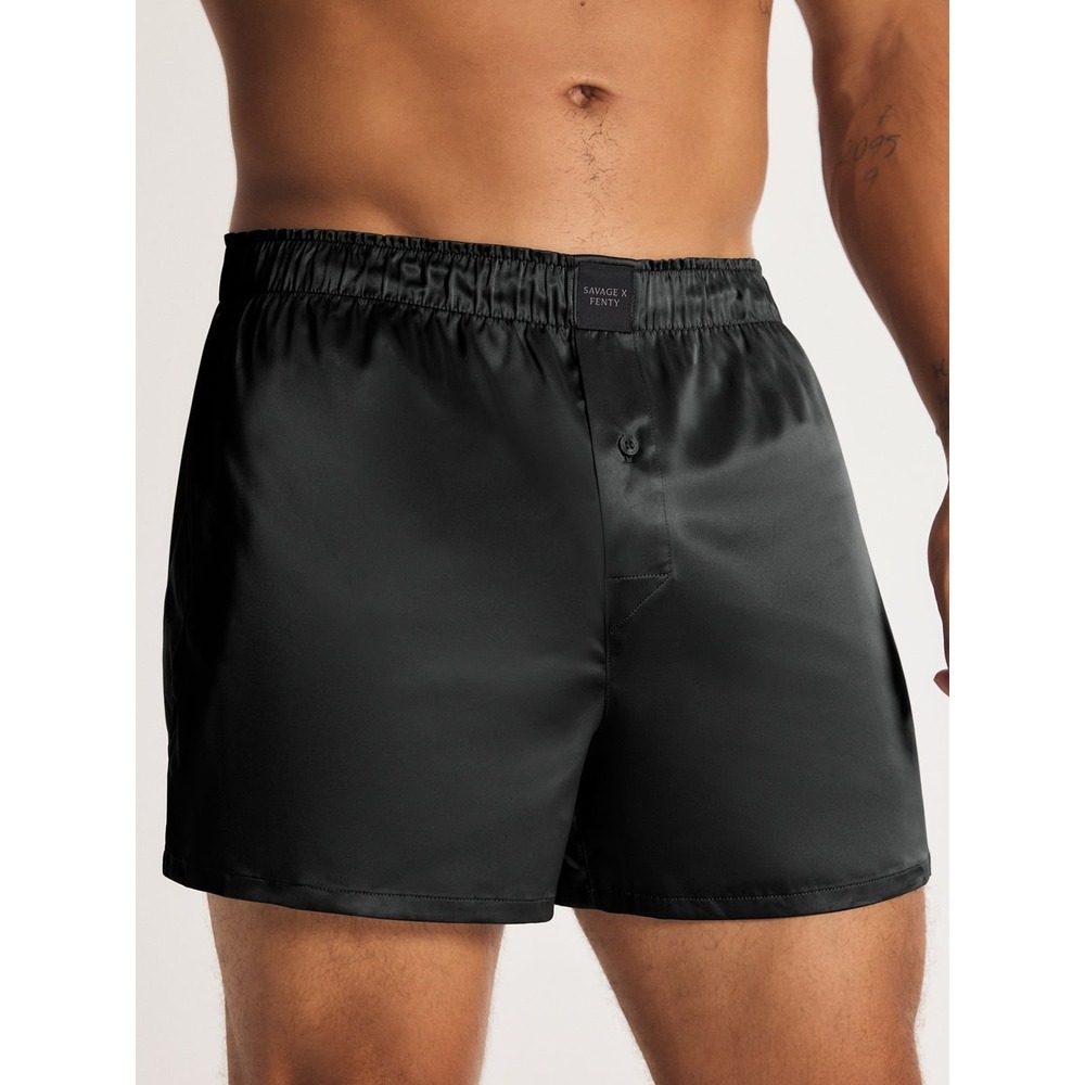 NWT Savage X Fenty Satin Boxers Black Caviar Men's XL (38-40) Elastic Waistband